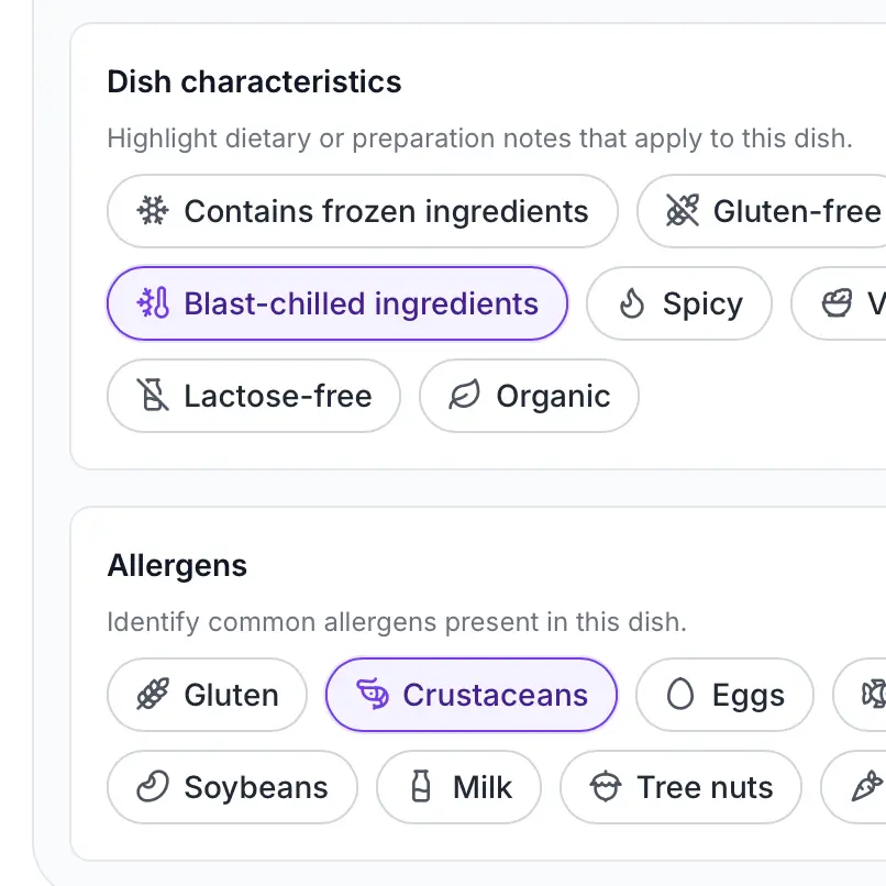 Multi-language and dietary clarity built-in