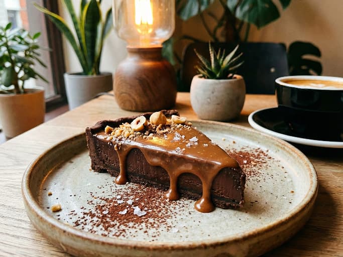 Chocolate tart with hazelnut praline glaze